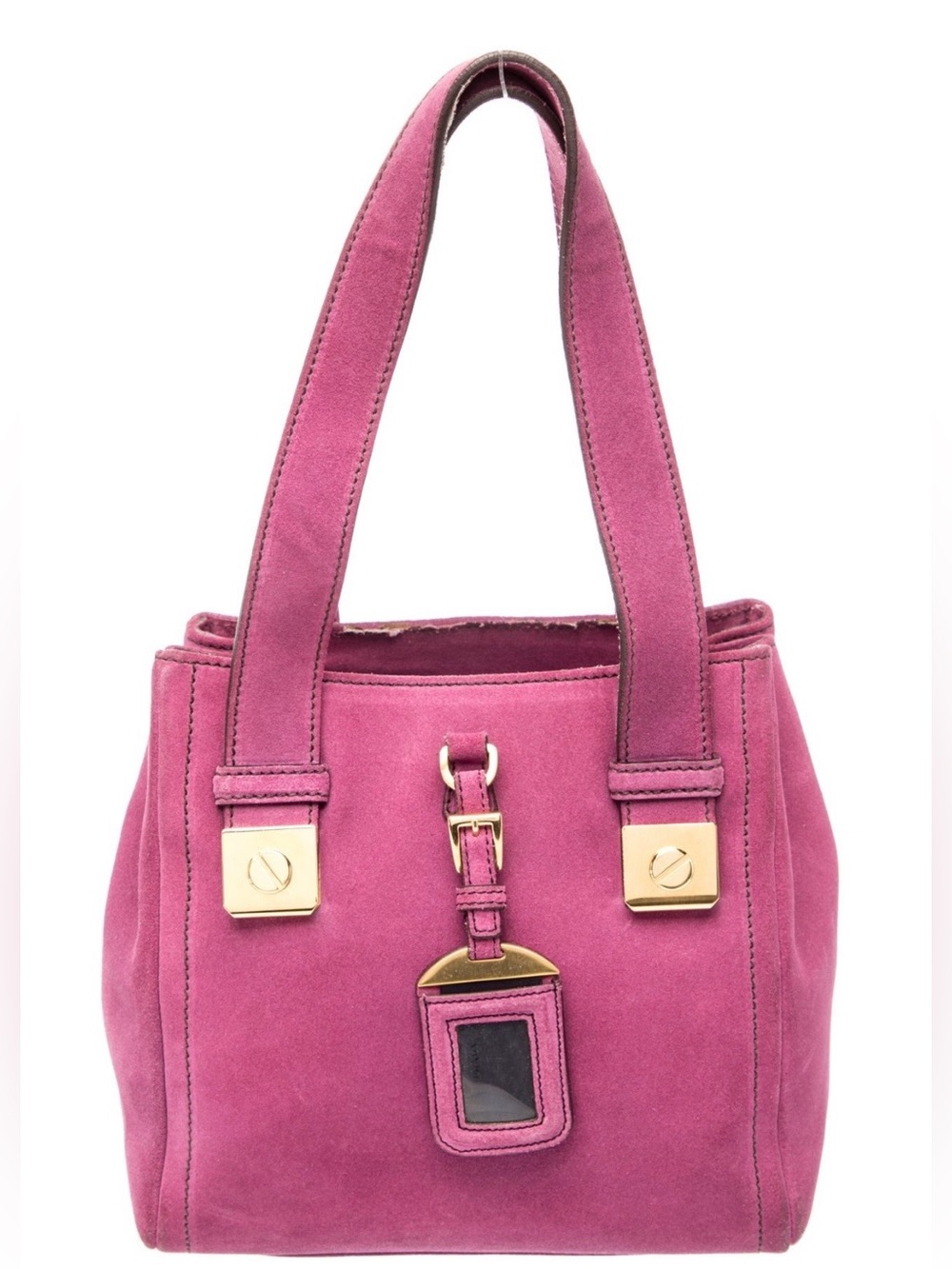 Vintage Prada Magenta Scamosciato Suede Mini Tote Bag Gold Hardware Y2K